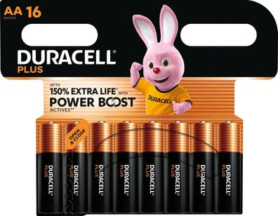 16 Duracell Plus AA Mignon Alkaline Power Boost Batterien im 16er Blister