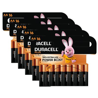 80x Duracell Plus AA Mignon Alkaline Power Boost Batterien 1,5V MN1500 LR6