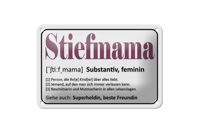 Blechschild Stiefmama Superheldin Freundin, 3 vers. Größen Spruch