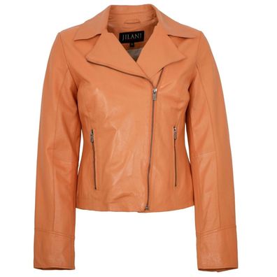 Jilani - Damen Lederjacke Bikerjacke Lammnappa pumpkin orange