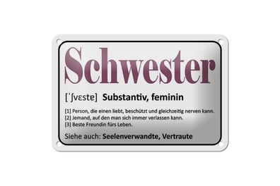 Blechschild Schwester Person die einen liebt, 3 vers. Größen Spruch