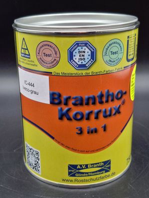 750ml Brantho Korrux 3in1 chassisgrau RAL IC-444 Rostschutz & Metallschutz Farbe