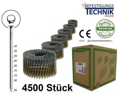 2,8x80mm Ring verzinkt 16° Coilnägel für Coilnagler Prebena Paslode BeA Bostitch 4,5M