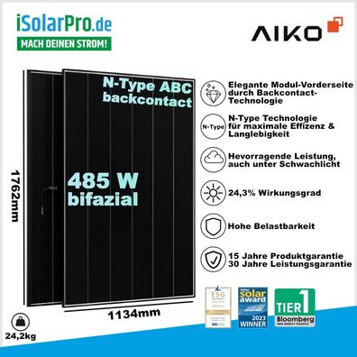 485W AIKO Neostar 3P+ 54 A-MCE54Dw · ABC Back-Contact · Glas/Glas N-Type