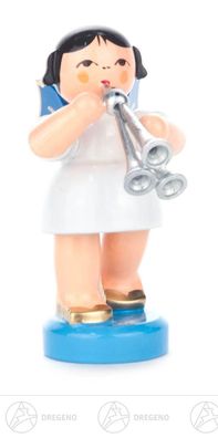 Engel mit Schalmei stehend, blaue Flügel H=ca 5,5 cm Erzgebirge Weihnachtsfigur