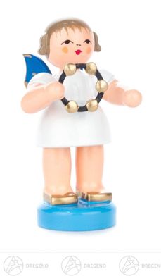 Engel mit Schellenring stehend, blaue Flügel H=ca 5,5 cm NEU Weihnachtsfigur