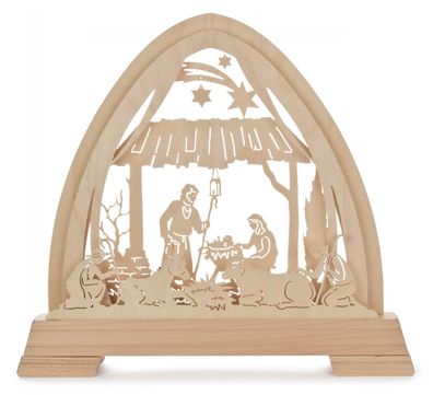 Schwibbogen Gotischer Bogen mit Christi Geburt LED Beleuchtung 40x37x6cm NEU