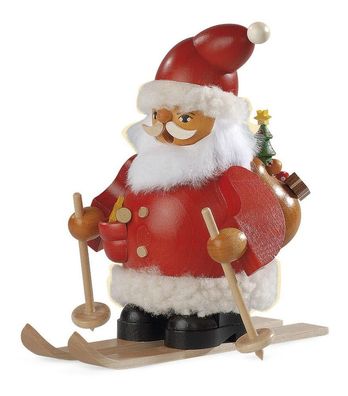 Räucherfigur Räuchermann klein Weihnachtsmann auf Skier (BxH):16x15cm NEU