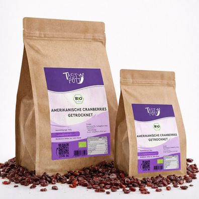 Tasty Pott Amerikanische Bio Cranberries getrocknet - 1kg Beutel - 1.0kg
