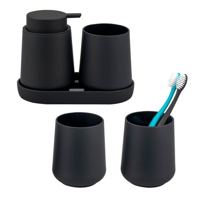 eluno Bad-Accessoires Set TESERO 5tlg. Soft-Touch aus Kunststoff in Schwarz