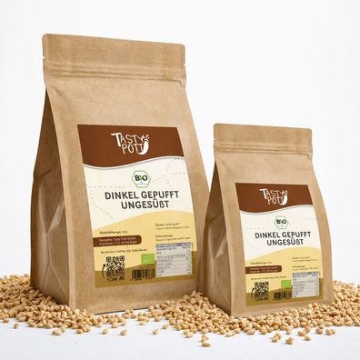 Tasty Pott Bio Dinkel gepufft & ungesüßt - verschiedene Größen im Beutel