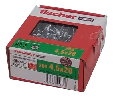 200x fischer Spanplattenschrauben 4,5 x 20 PZ2 Kreuzschlitz verzinkt Vollgewinde