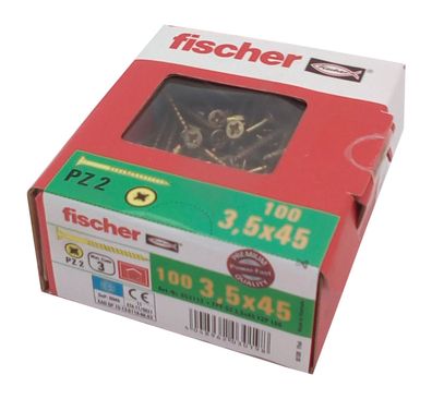 Fischer Spanplattenschrauben 100 Stück 3,5x45mm PZ2 Holzschrauben Teilgewinde