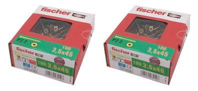 Fischer Spanplattenschrauben 200 Stück 3,5x45mm PZ2 Holzschrauben Teilgewinde