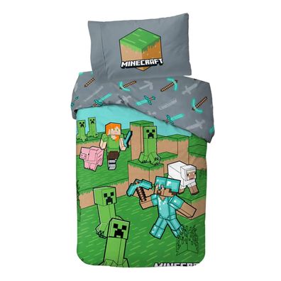 Minecraft Bettwäsche Set Mehrfarbig Baumwolle Bettbezug Kissenbezug 140 x 200 cm
