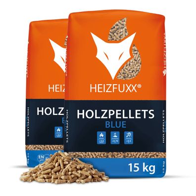Heizfuxx Blue ENplus A1 Holzpellets Weichholz 15kg x 2 Sack 30kg