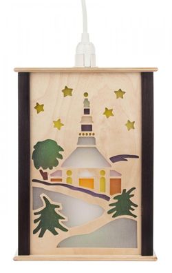 Elektrische Fensterlaterne Seiffener Kirche, klein 175x230x80mm NEU Holzlaterne