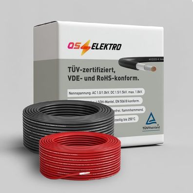 Solar Kabel 100 m H1Z2Z2-K Rot Photovoltaik UV-beständig TßV halogenfrei