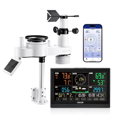 VEVOR 7-in-1 WLAN-Wetterstation solarbetrieben mit 7,5-Zoll-Display App