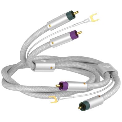 Tertullus Phonokabel mit Erdung 1,5 m Cinch RCA versilbert vergoldet weiß