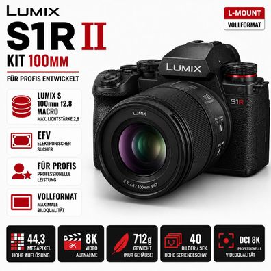 Panasonic Lumix DC-S1R II Kit 100mm Vollformat 44,3 Megapixel Full HD - Kaufen