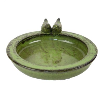 Wasserstelle Vogeltränke Terracotta rund grün Vogelbad Vogelbecken Futterschale