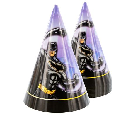 Partyhüte Batman 10 Stück Hüttchen für Kindergeburtstag Motto-Party lila schwarz