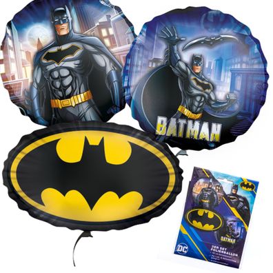 Batman 3er-Set Folienballons 45cm für DC Superhelden-Mottoparty Kindergeburtstag
