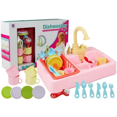 Leantoys Bunte Spüle mit Wasserhahn Geschirrspüler mit Zubehör