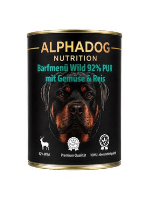 Glutenfreies Nassfutter 92% Wild mit Gemüse & Reis, Lebensmittelqualität, Sensitiv