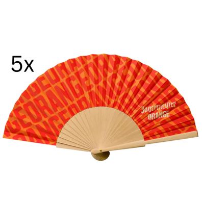 Jägermeister Orange Fächer 5er Set - Original Faltfächer aus Holz & Stoff - Fes