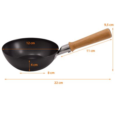 4x Universal Wok Raclette Grill Pfännchen mit Bambus Griff