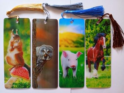 3D Lesezeichen Tiere 15x5cm Wackelbild Wackelkarte Buchzeichen Bookmark Bücher Pferd