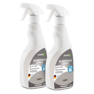INSIGO 2x500ml Anti Silberfischspray Mittel Schutz Abwehr Papierfischchen Ofenfische