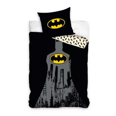Batman Kinder Bettwäsche Set Schwarz Bettbezug Kissenbezug Baumwolle 140 × 200 cm
