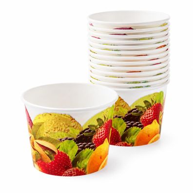 Eisbecher 200 ml aus Pappe mit Fruchtmotiv, Kleine Dessertbecher für Eis & Dessert