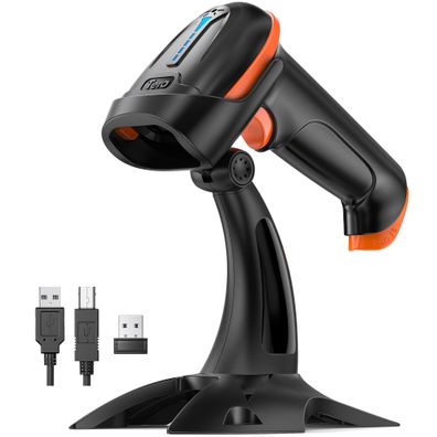 Tera Barcode Scanner 1D 2D QR Wireless 2,4 GHz + USB Handscanner mit Ständer