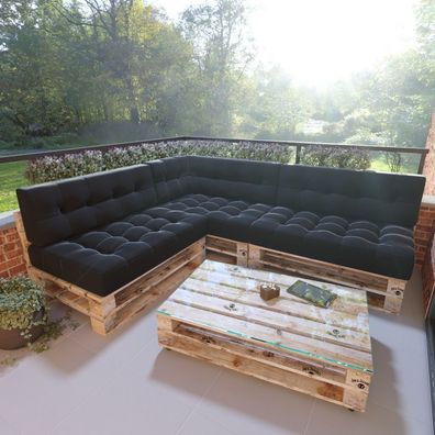 MSS e.K. 7er-Set/ Einzelkissen Relax Palettenkissen Palettenlounge Anthrazit / Stone