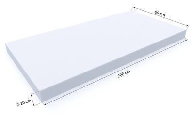 MSS e.K. Schaumstoffplatten 80 x 200 x 2 bis 20 cm RG 25/40 | 30/40 | 40/45