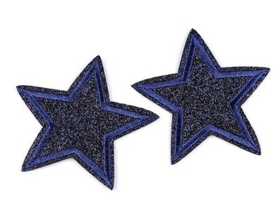 Applikation Glitzer Stern 65mm Dkl Blau 5