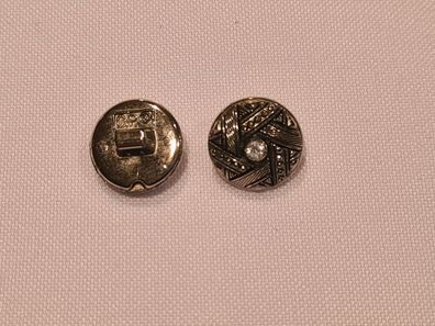 Knopf 13mm Öse Kunststoff Streifen-Stern mit Stein Dunkel Silber