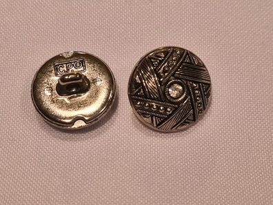 Knopf 18mm Öse Kunststoff Streifen-Stern mit Stein Dunkel Silber