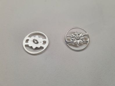 Knopf 24mm Öse Metall Filegran Edelweiss hell silber