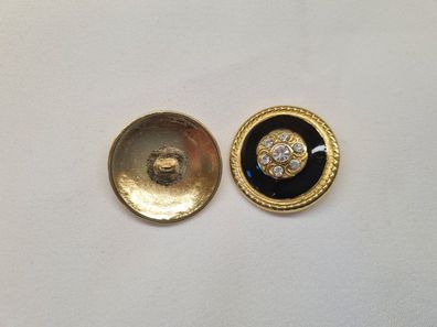 Knopf 28mm Öse Metall Schild mit Steinen Schwarz/Gold