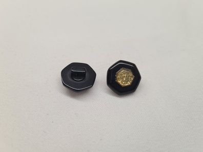 Knopf 14mm Öse Kunststoff 7 Eck mit Glitzer Schwarz