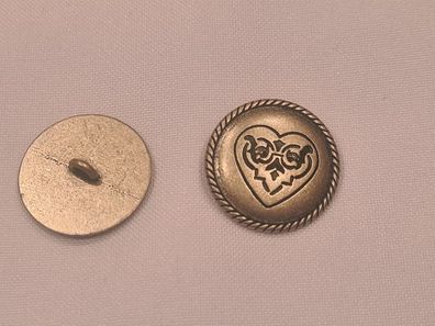 Knopf 23mm Öse Metall Rund Herz Silber Matt