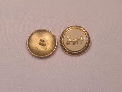 Knopf 22mm Öse Metall Rund mit Kutsche Gold/Weiß