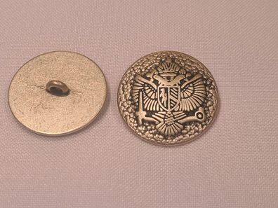 Knopf 25mm Öse Metall Rund Doppeladler Silber Matt