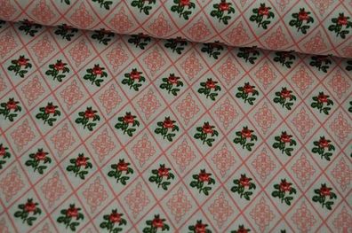Baumwolle Popeline Rosen/Raute rosa