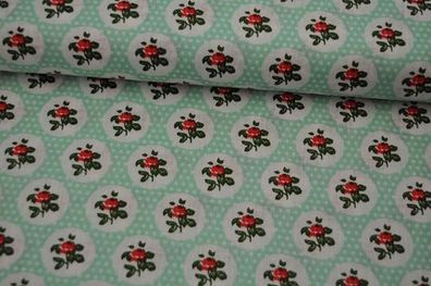 Baumwolle Popeline Rosen/Kreis dunkelmint